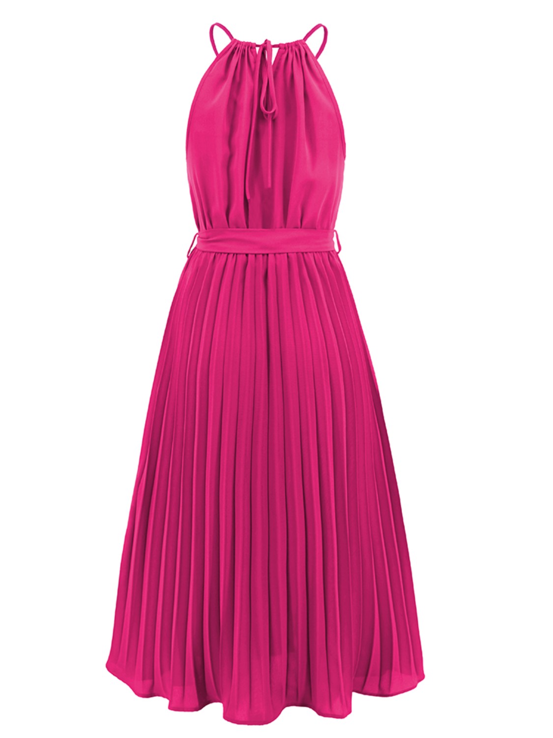 Pleated Tie Waist Midi Dress