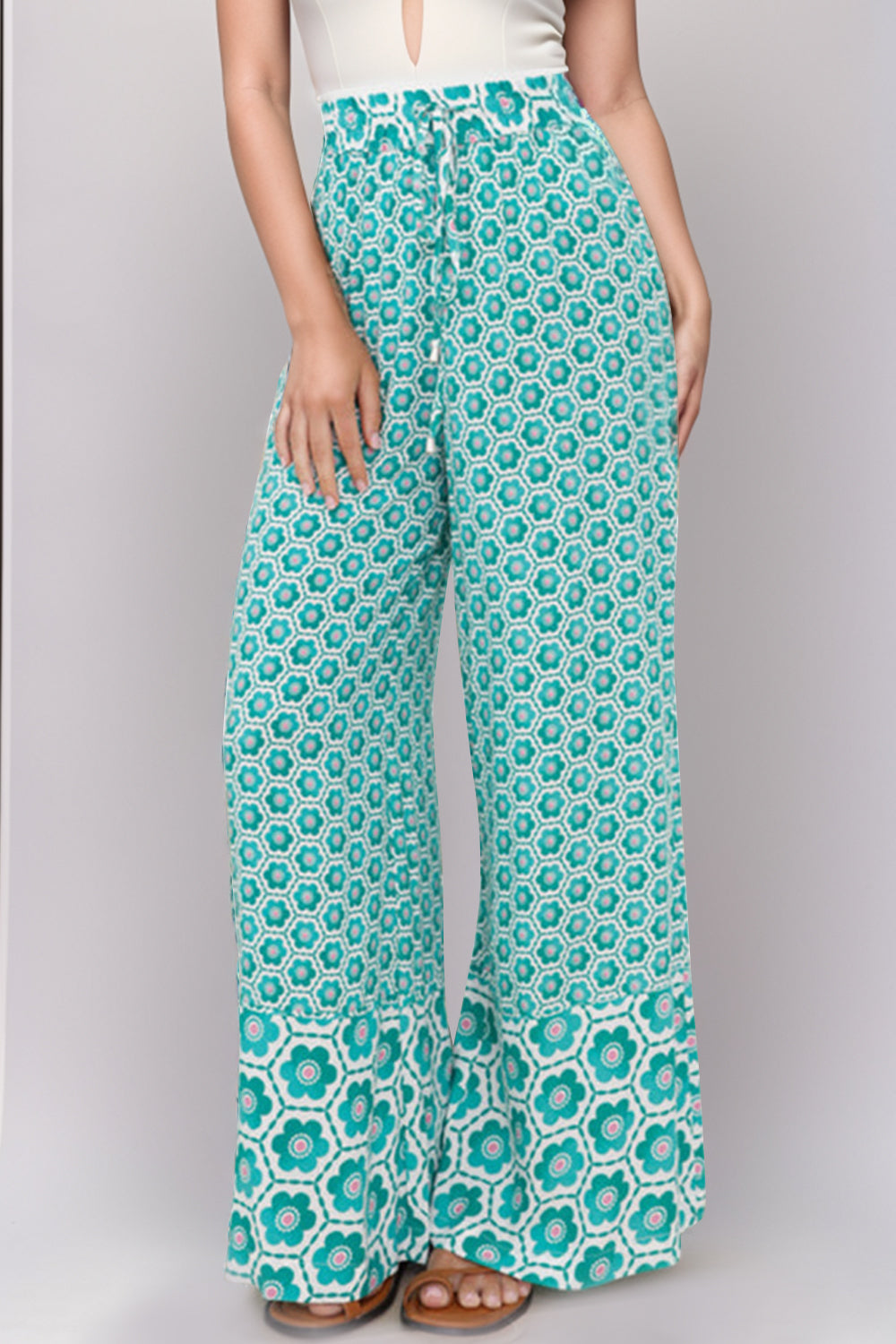 Printed High Waist Wide Leg Pants - Elegant Aura Boutique