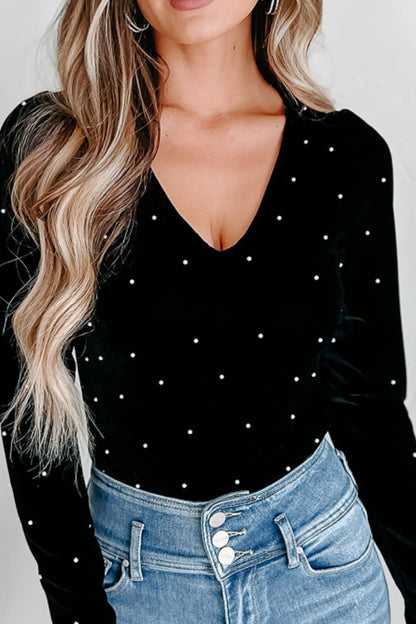 Pearl Detail Velvet Bodysuit