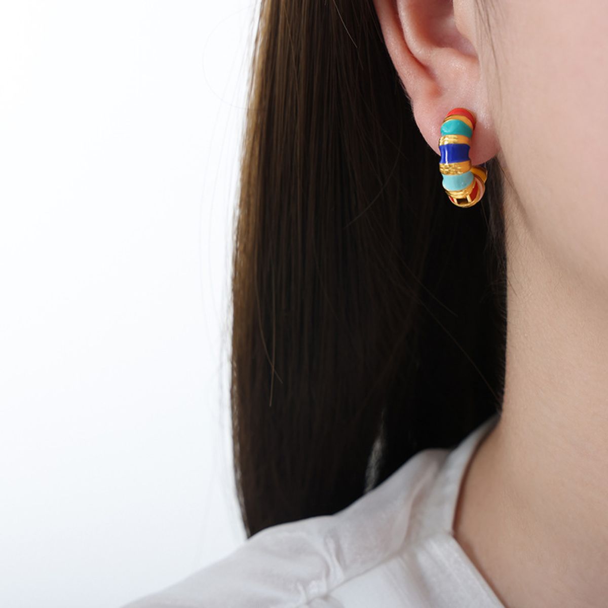 Titanium Steel Enamel Hoop Earrings - Elegant Aura Boutique