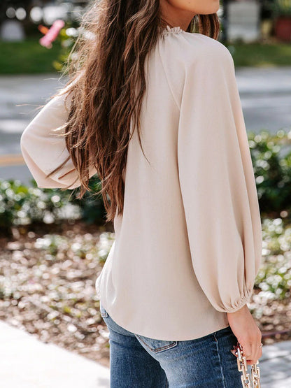 Notched Long Sleeve Blouse