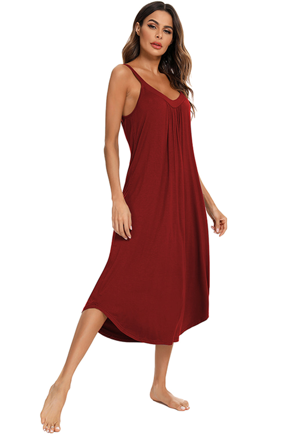 V-Neck Midi Lounge Dress - Elegant Aura Boutique