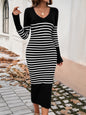 Striped V-Neck Long Sleeve Dress