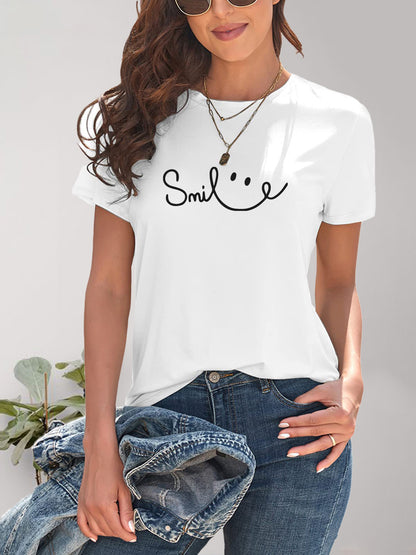 Smile Round Neck Short Sleeve T-Shirt