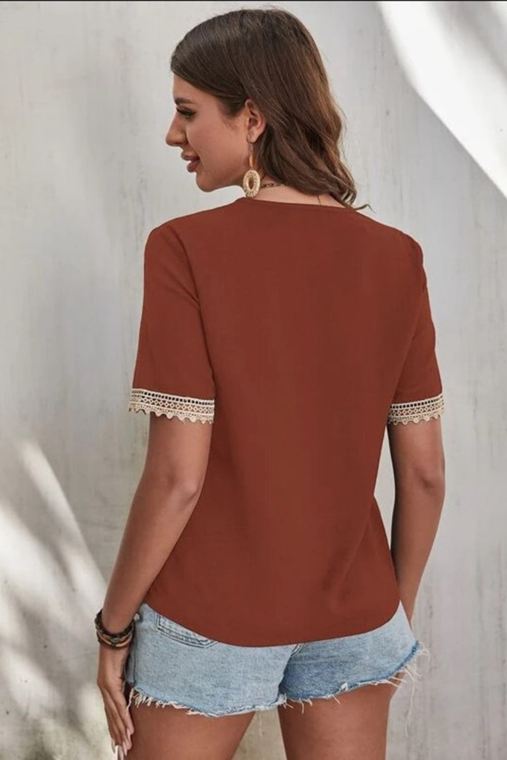 Graceful Lace Detail V-Neck Top