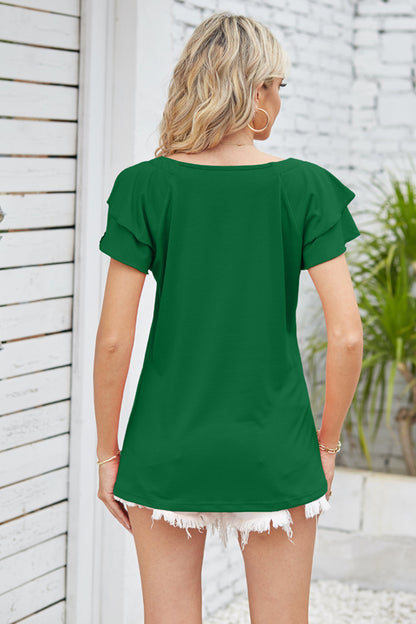 Square Neck Flutter Sleeve T-Shirt