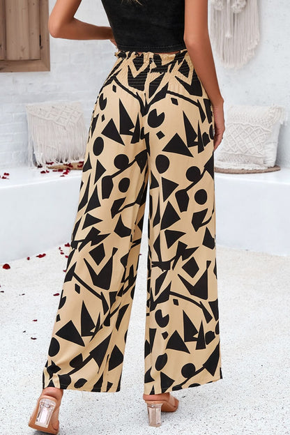 Asymetrical Printed Wide Leg Pants with Pockets - Elegant Aura Boutique