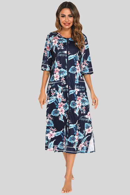 Printed Slit Night Dress - Elegant Aura Boutique