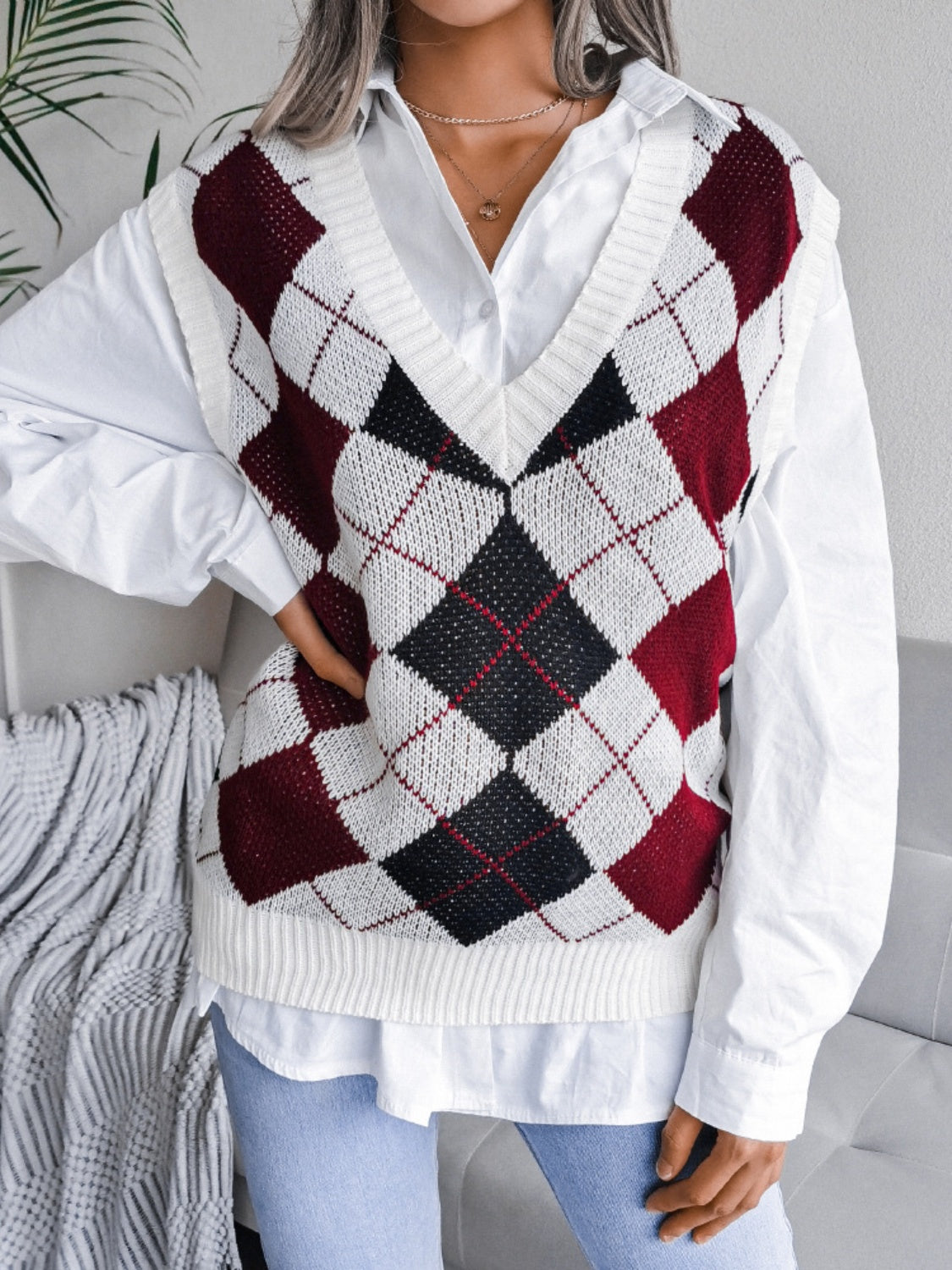 Plaid V-Neck Sweater