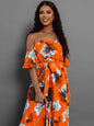 Pleated Floral Off-Shoulder Short Sleeve Midi Dress - Elegant Aura Boutique