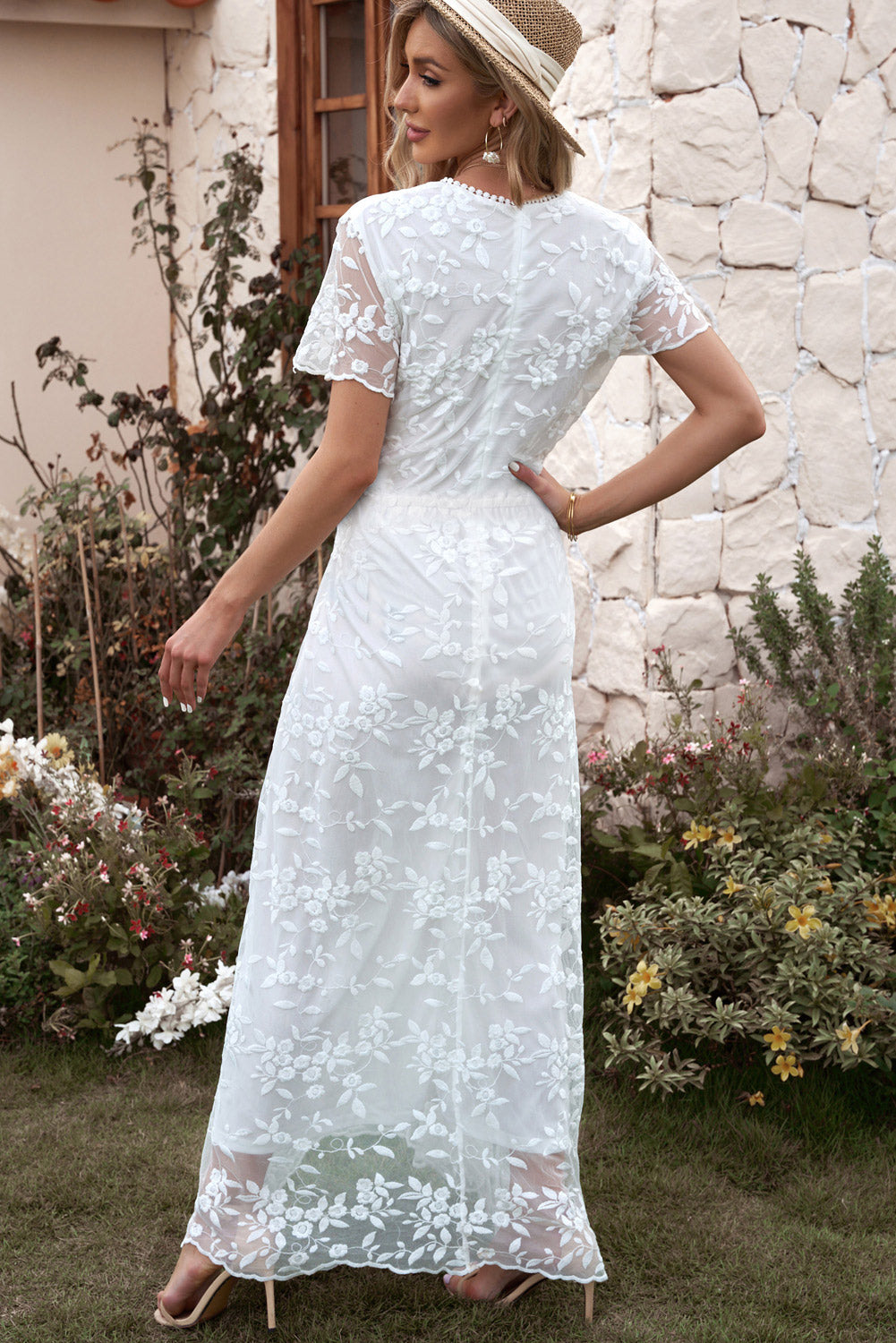 Embroidered Short Sleeve Maxi Dress