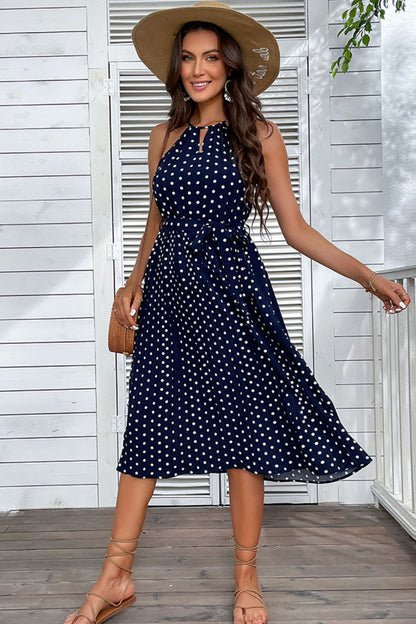 Polka Dot Tie-Waist Midi Dress