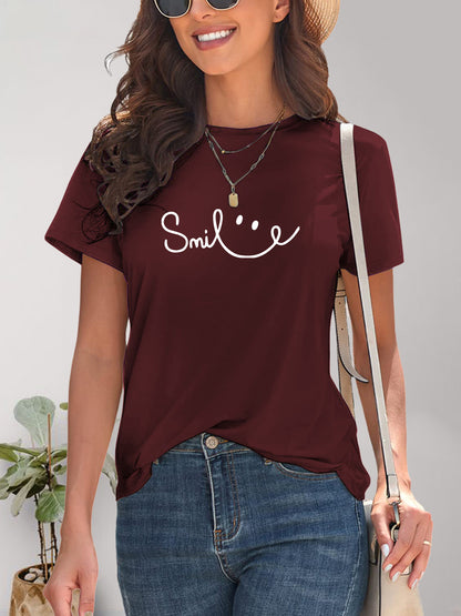 Smile Round Neck Short Sleeve T-Shirt