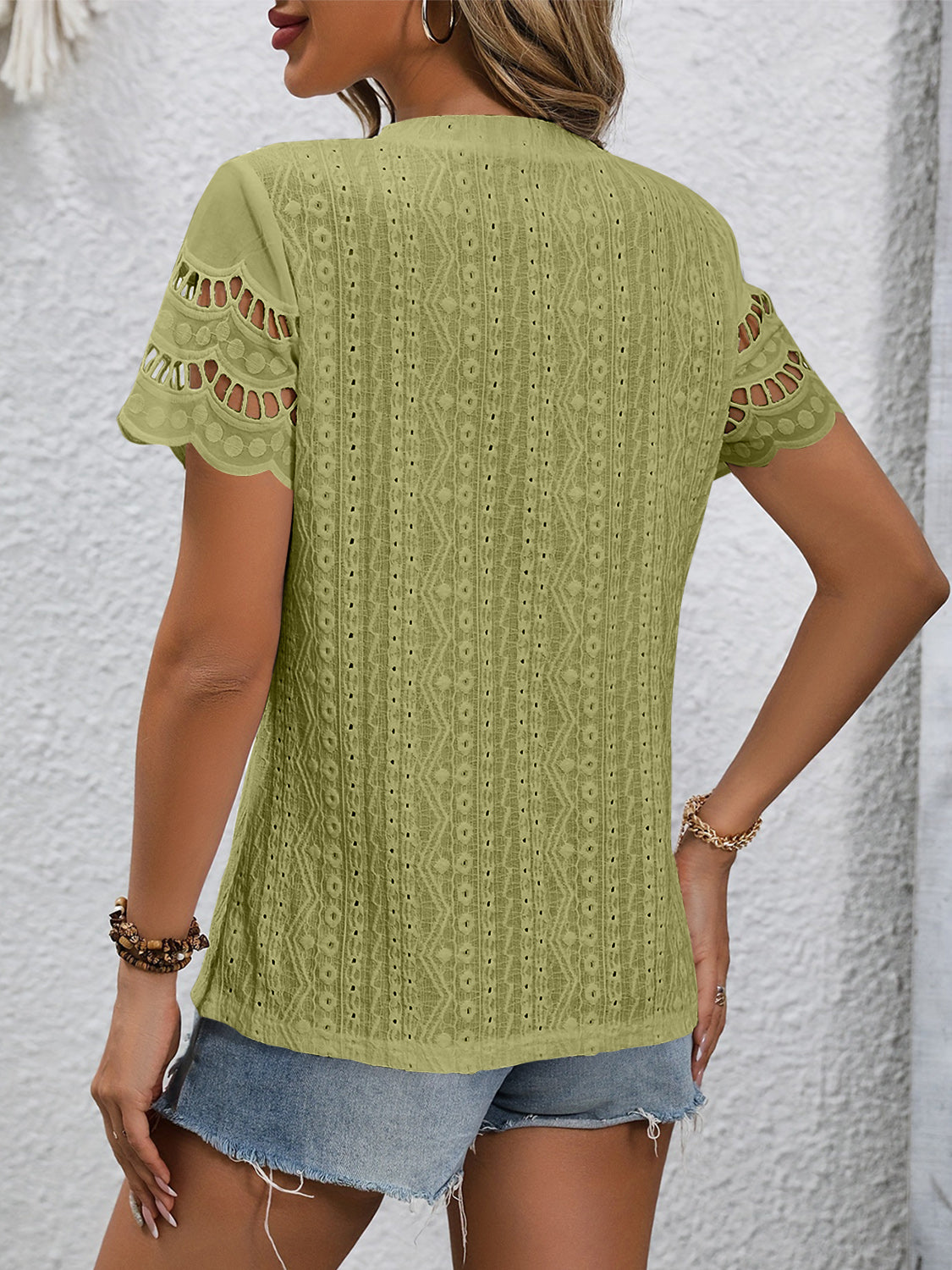 Stylish Eyelet Round Neck Top