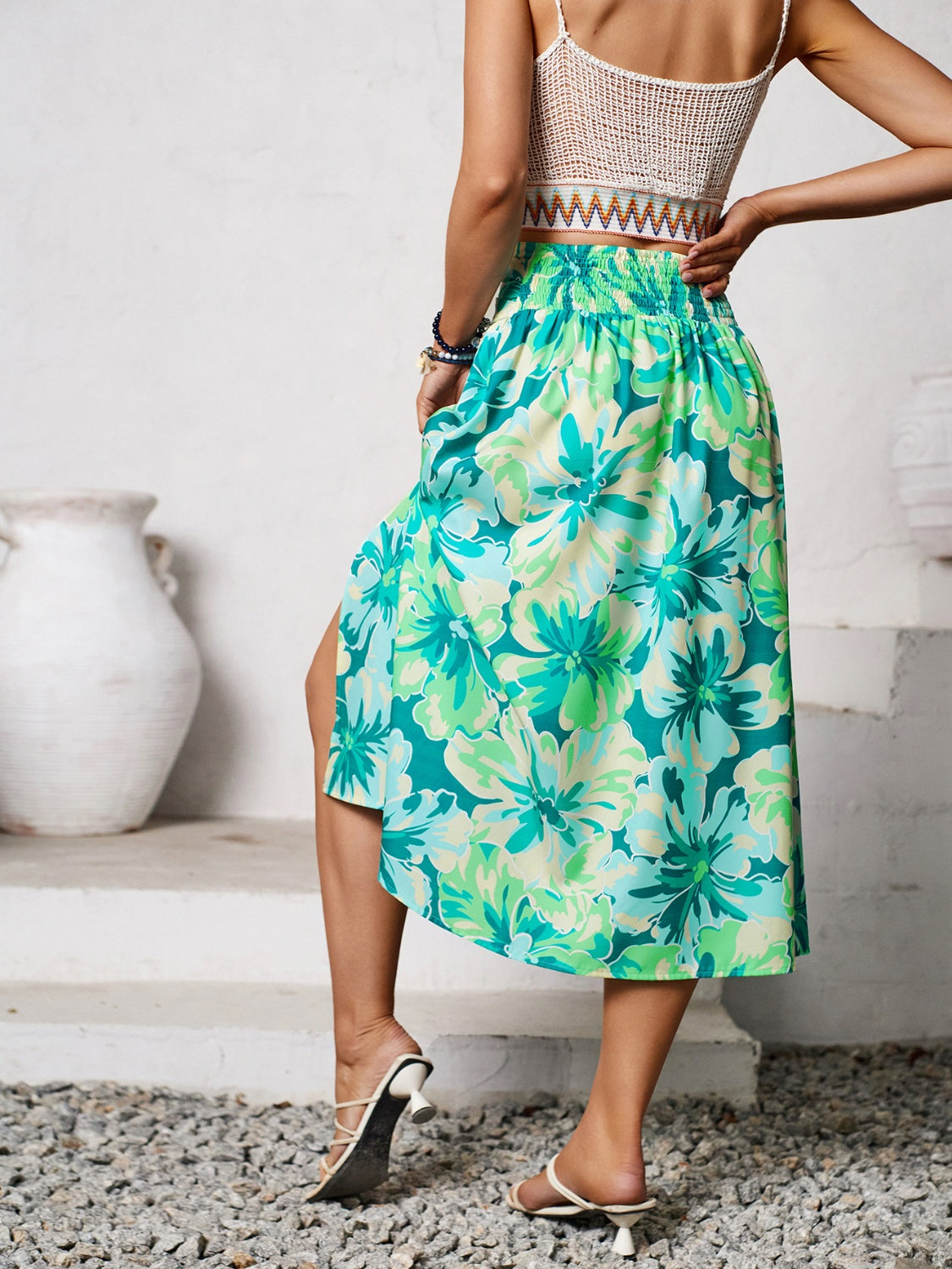 Slit Printed Midi Skirt - Elegant Aura Boutique