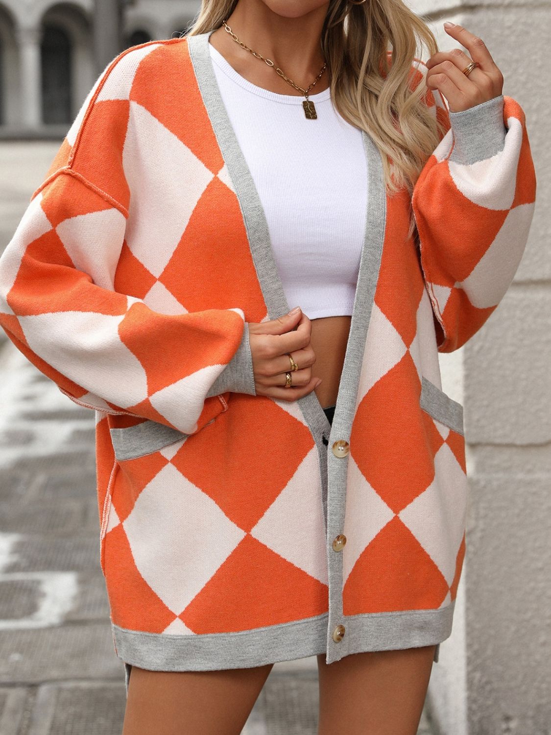 Checkered Dropped Shoulder Cardigan