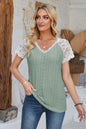 V-Neck Lace Short Sleeve T-Shirt