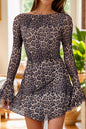 Backless Leopard Flare Sleeve Dress