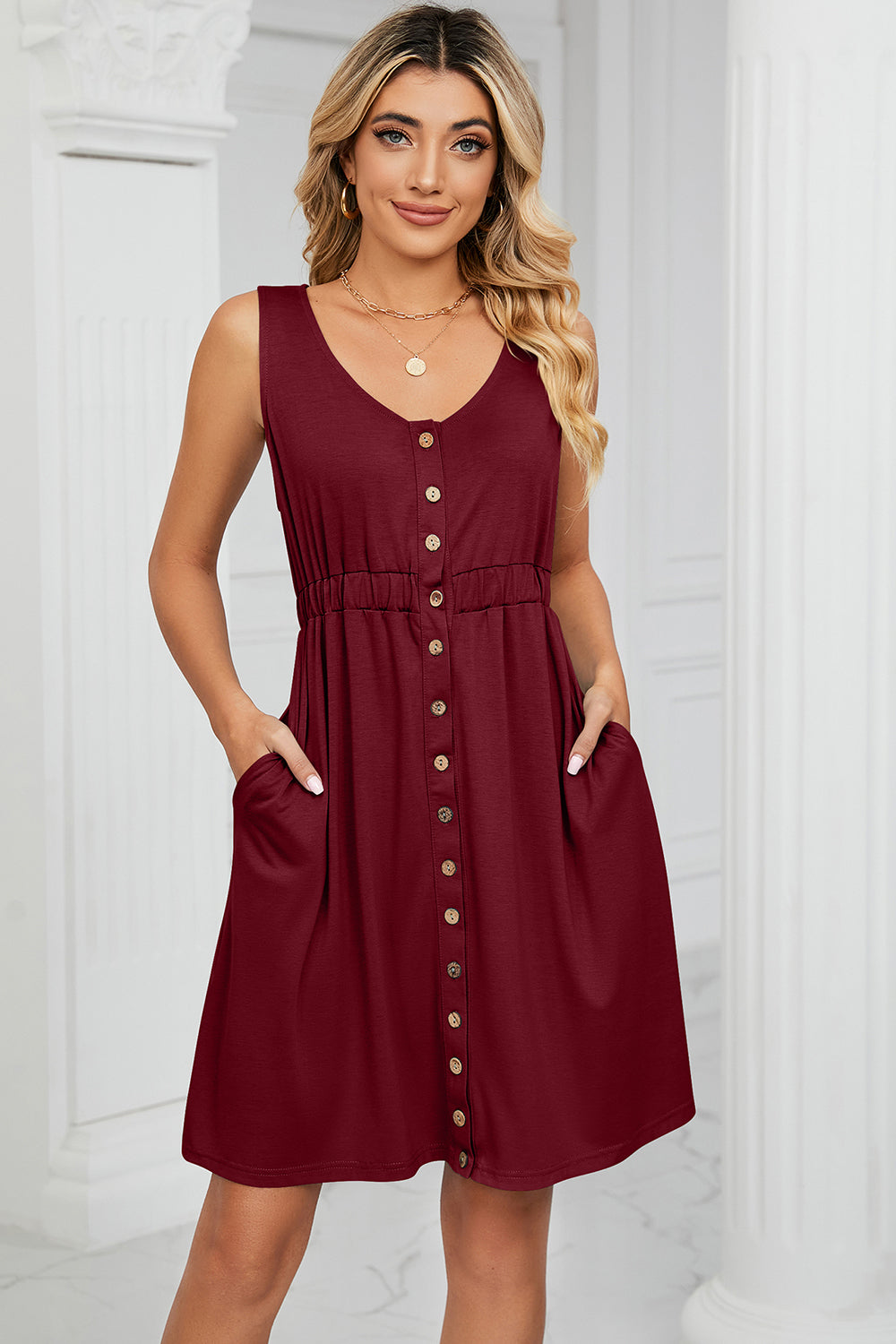 Buttoned Wide Strap Dress