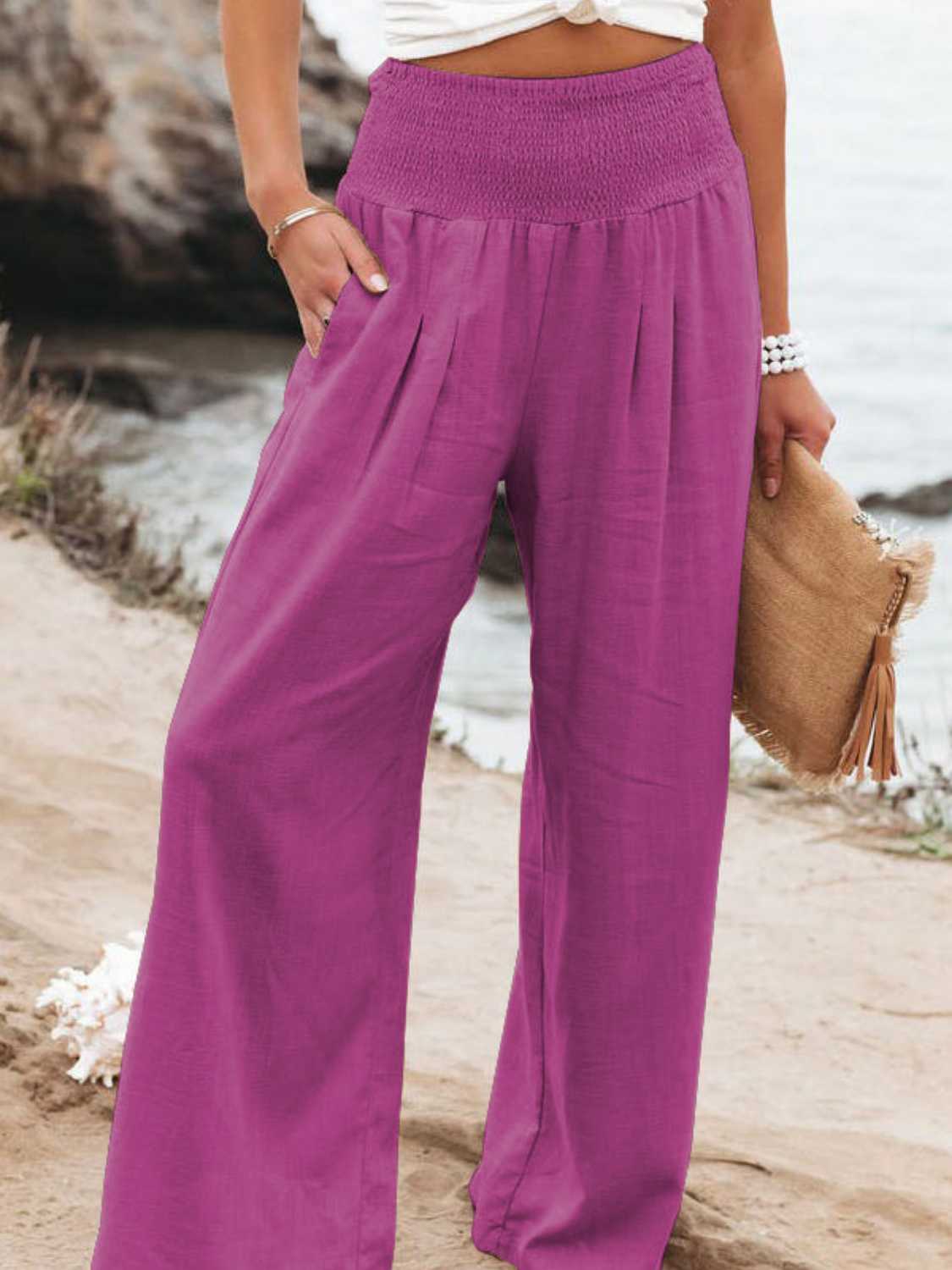 Full Size Smocked Waist Pants - Elegant Aura Boutique