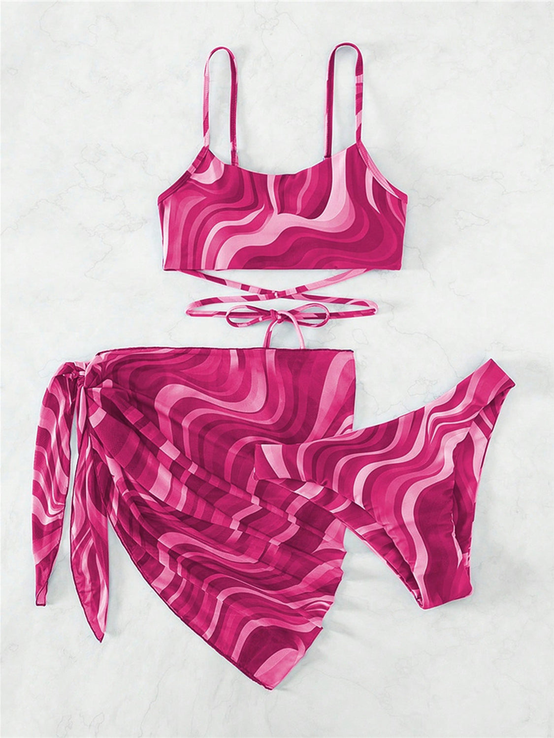 Flair Tied Print Three Piece Swim Set