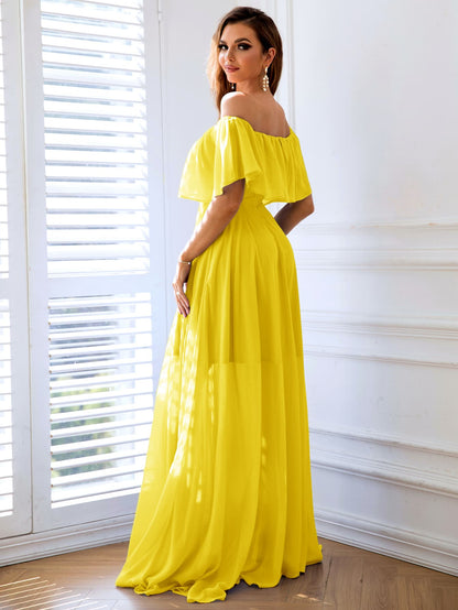 Off-Shoulder Slit Maxi Dress