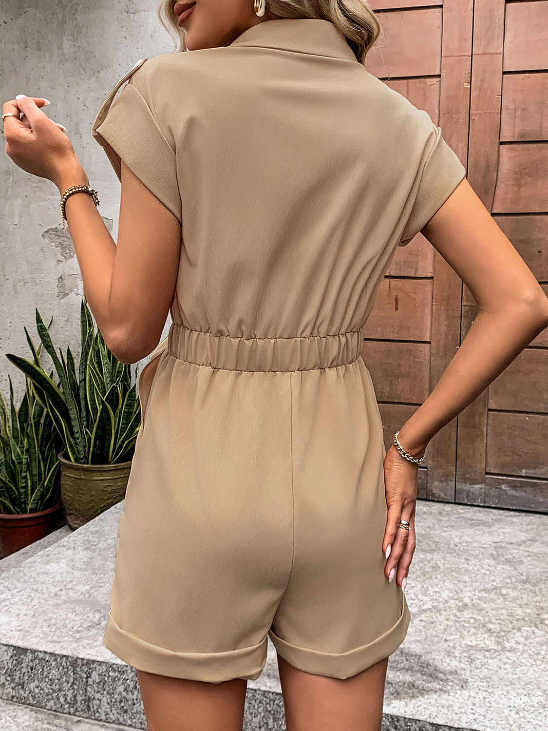 Collared Neck Romper with Pockets