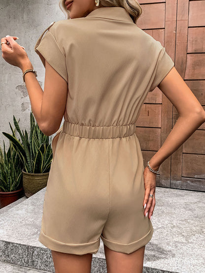 Collared Neck Romper with Pockets