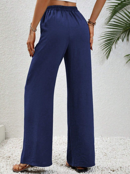 Wide Leg Drawstring Pants - Elegant Aura Boutique