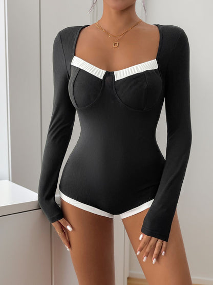 Ribbed Contrast Long Sleeve Bodysuit