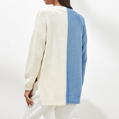 Contrast V-Neck Drop Shoulder Sweater