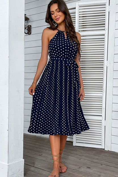 Polka Dot Tie-Waist Midi Dress