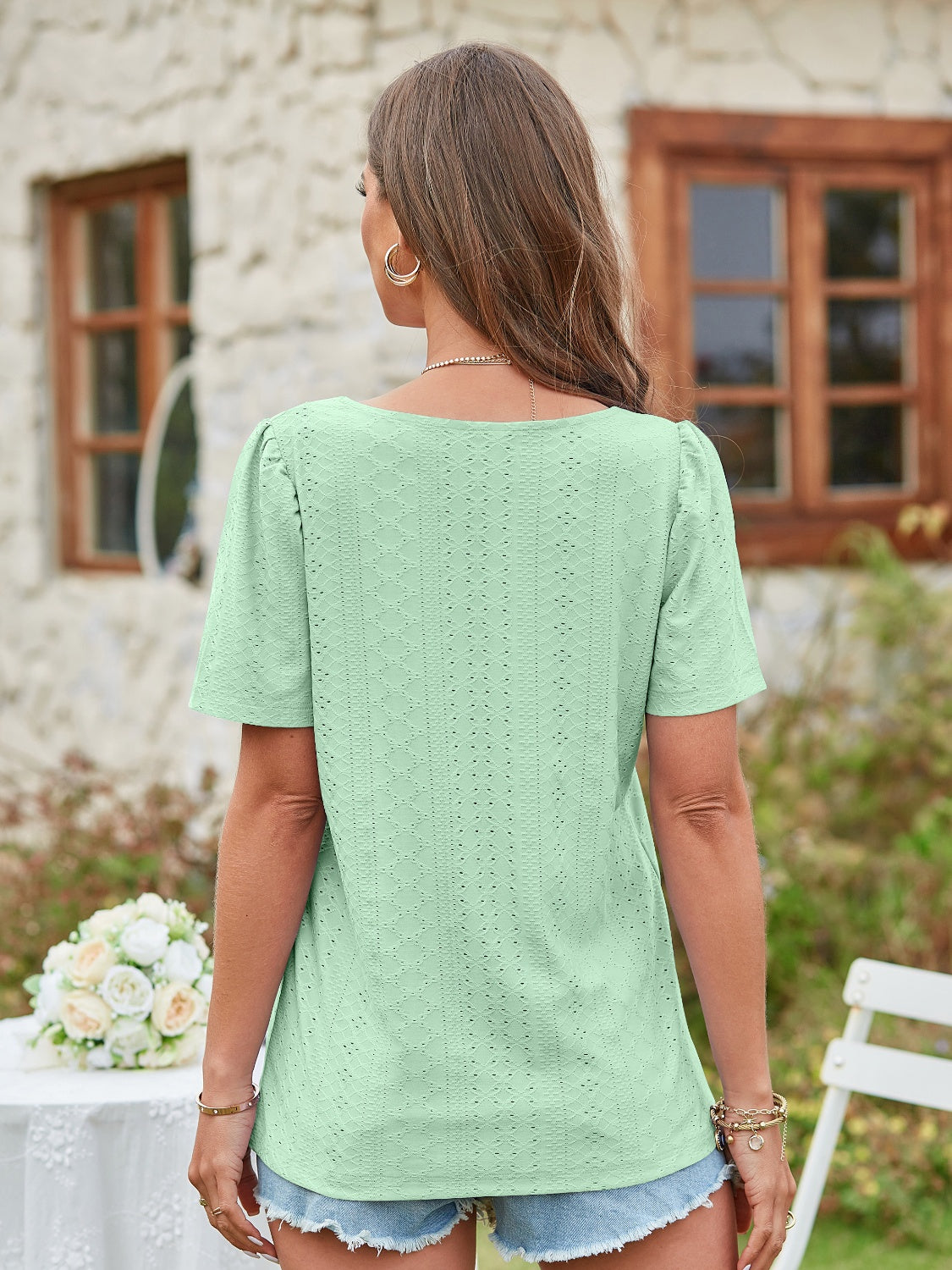 Square Neck Short Sleeve Blouse