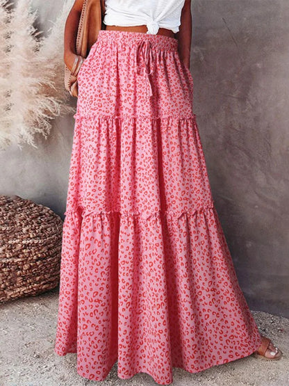 Frill Leopard Tiered Maxi Skirt - Elegant Aura Boutique