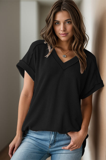 Textured V-Neck Top