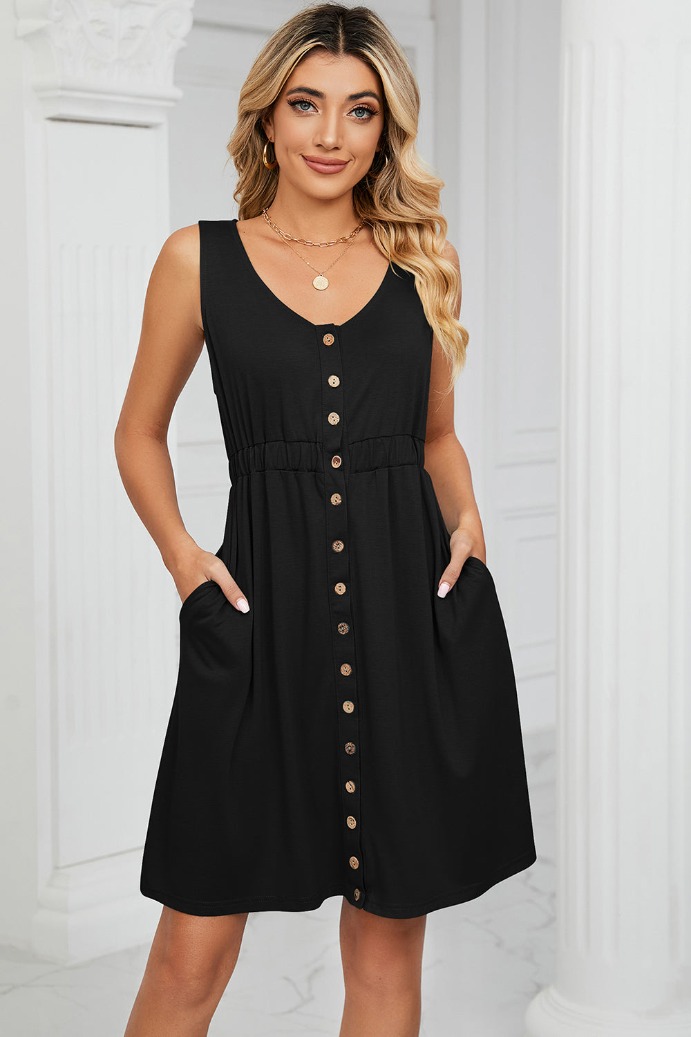 Buttoned Wide Strap Dress