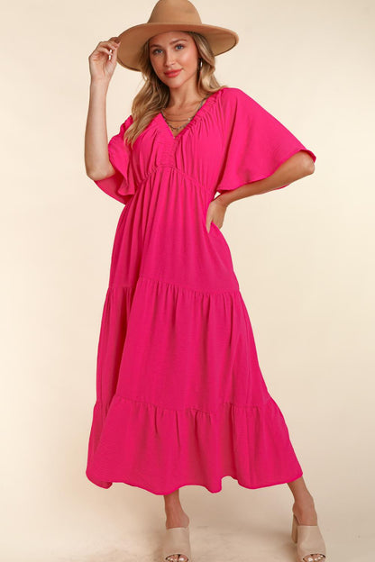 Haptics Tiered Babydoll Maxi Dress with Side Pocket - Elegant Aura Boutique