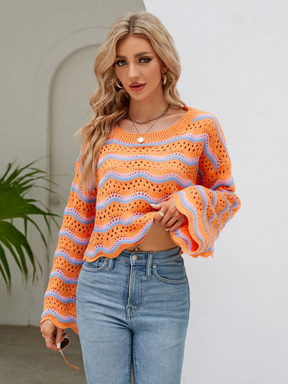 Round Neck Flare Sleeve Knit Top