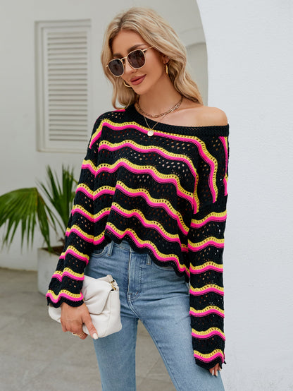 Round Neck Flare Sleeve Knit Top