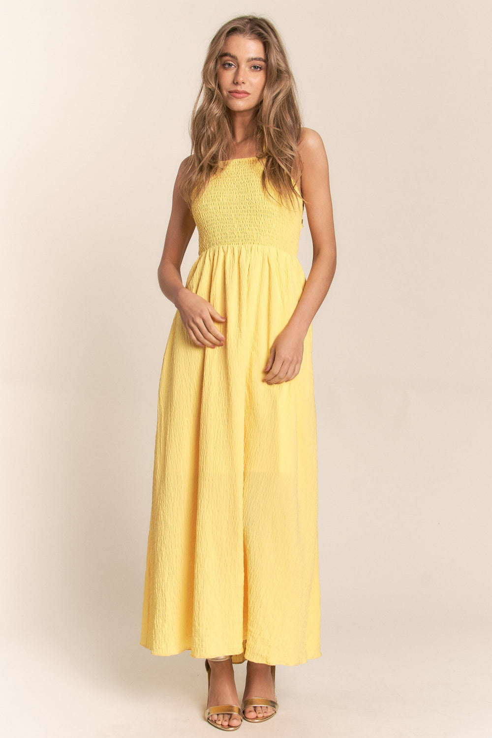 Crisscross Back Tie Smocked Maxi Dress