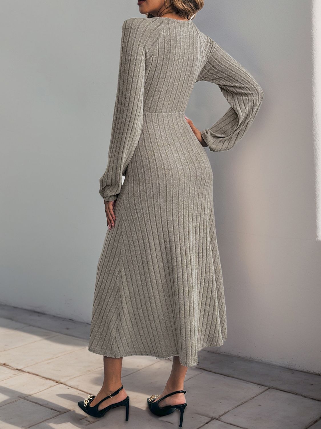 Tied Surplice Long Sleeve Dress