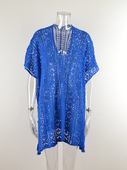 Cutout V-Neck Cover-Up with Tassel - Elegant Aura Boutique