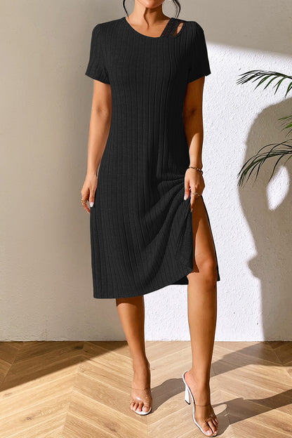 Asymmetrical Neck Short Sleeve Dress