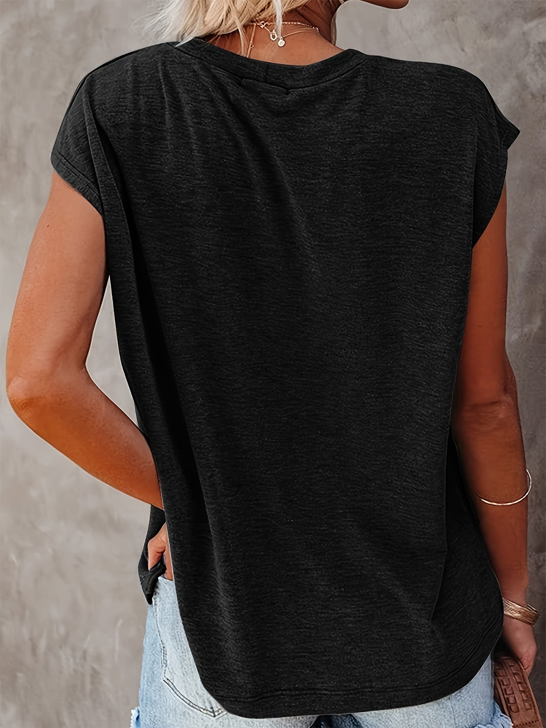 Casual Round Neck Cap Sleeve T-Shirt