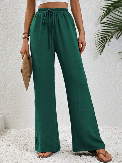 Wide Leg Drawstring Pants - Elegant Aura Boutique