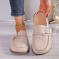 Suede Buckle Round Toe Loafers