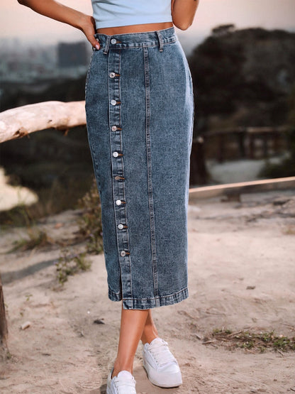 Button Down Denim Skirt - Elegant Aura Boutique