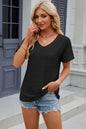 Eyelet V-Neck Short Sleeve Blouse