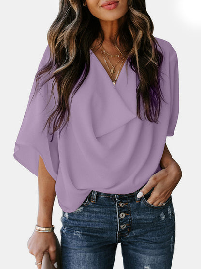 Full Size Cowl Neck Blouse