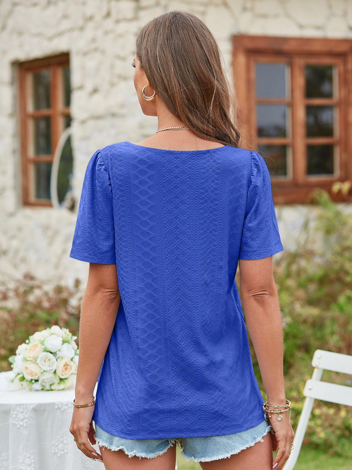 Square Neck Short Sleeve Blouse